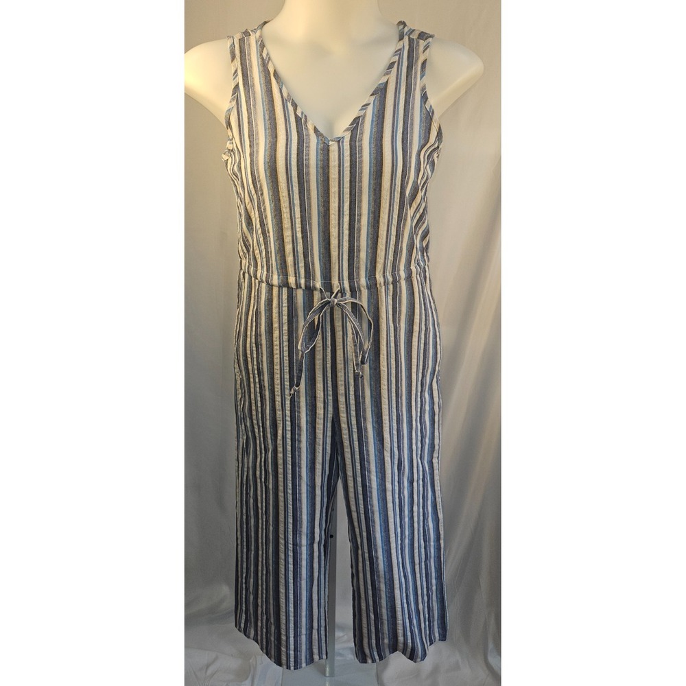 DREW By AnthropologStriped Jumpsuit Small V Neck Sleeveless Wide Leg Drawstring